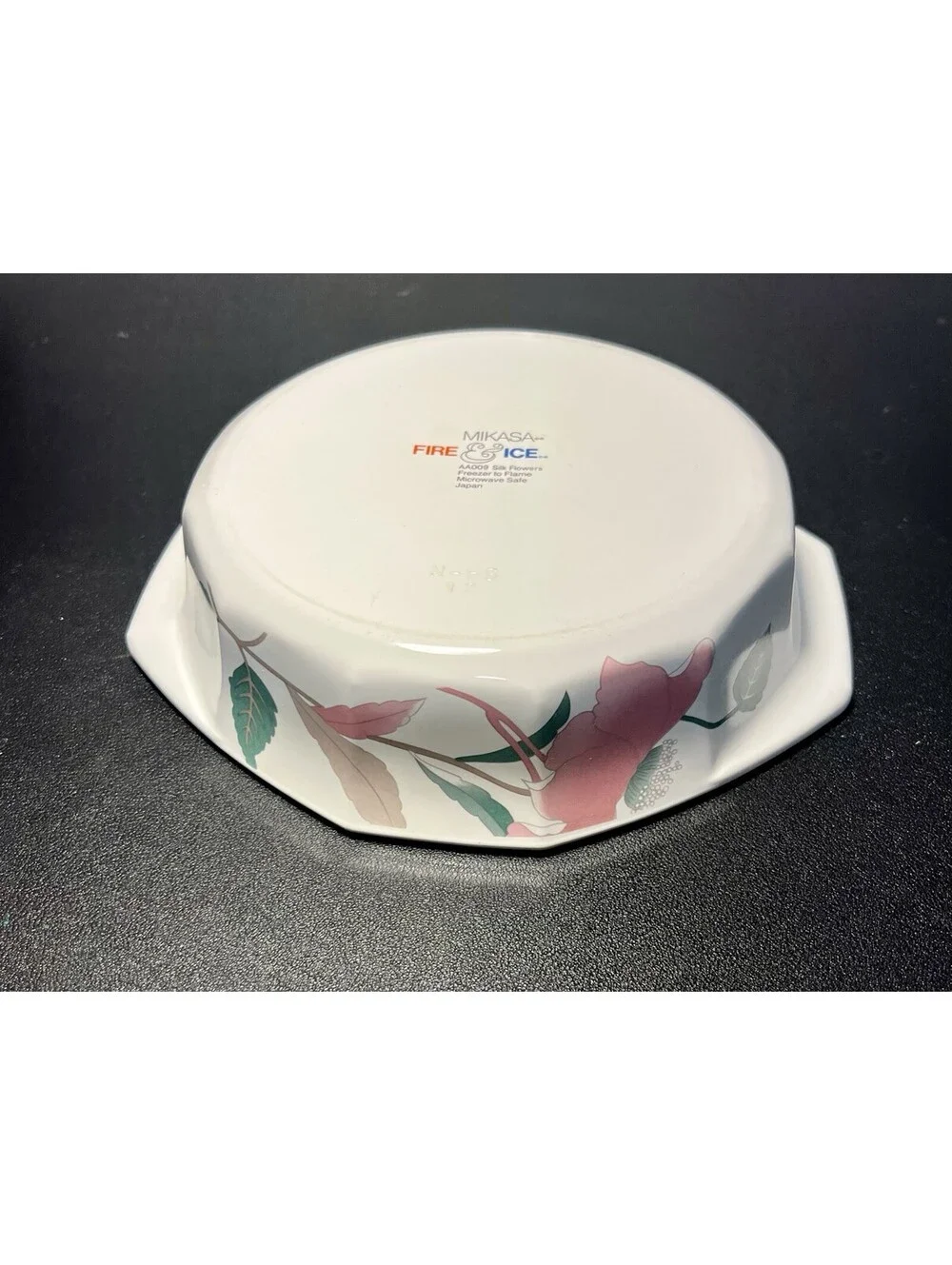 Mikasa Japan 1980s Covered Casserole Fire & Ice AA009 Silk Flowers Pink, 8x4”